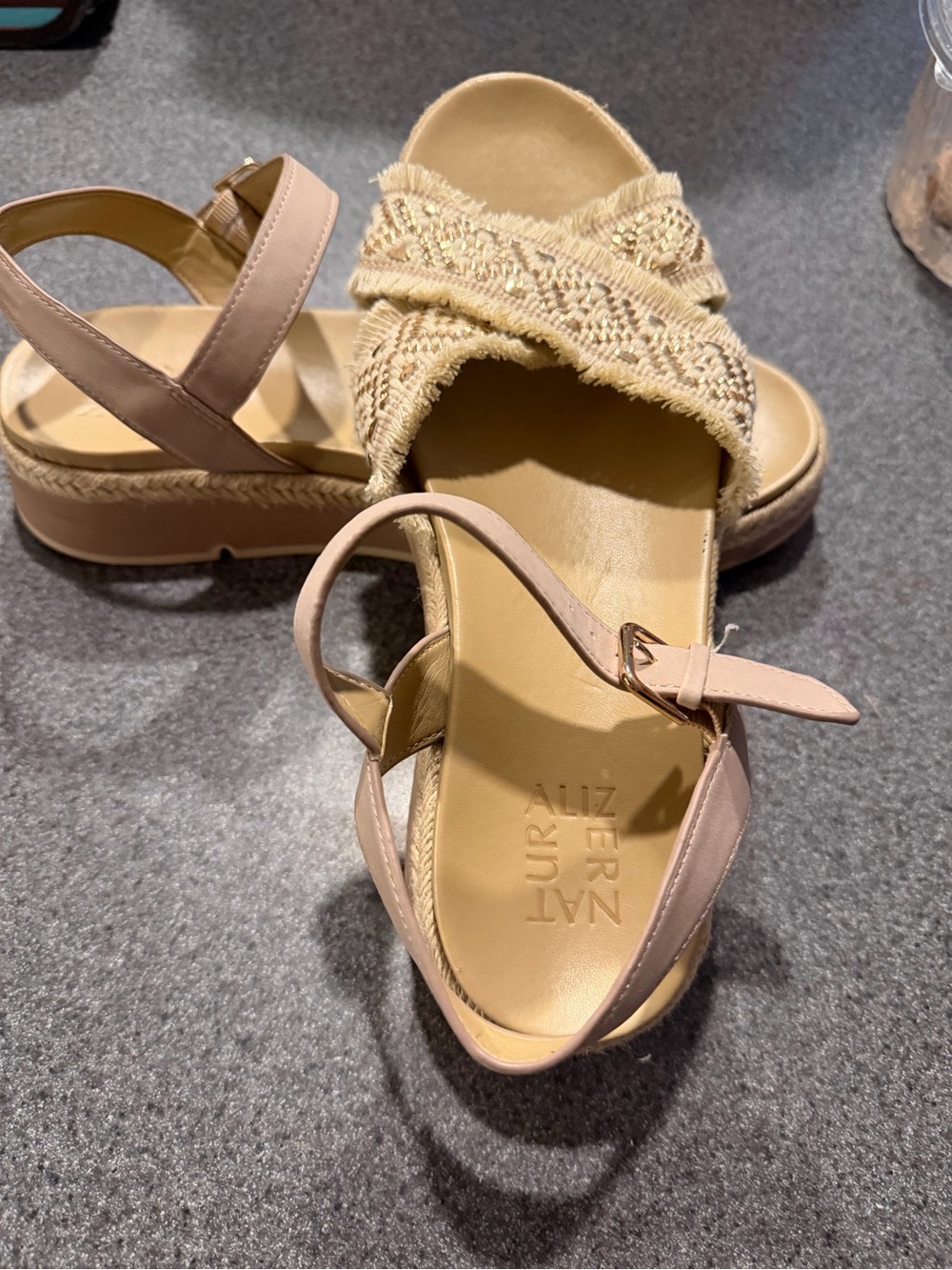 Naturalizer Aliz Platform Sandals Women’s US 11 Beige Embroidered Espadrille